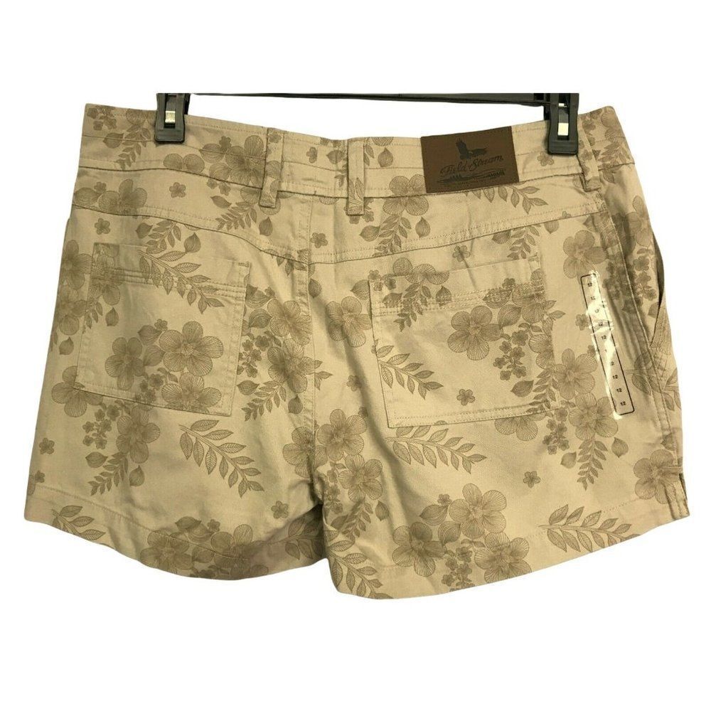 Field and Stream Womens Khaki Floral Print Shorts Twill Flat Front  Sz 12 NEW - Picture 2 of 4